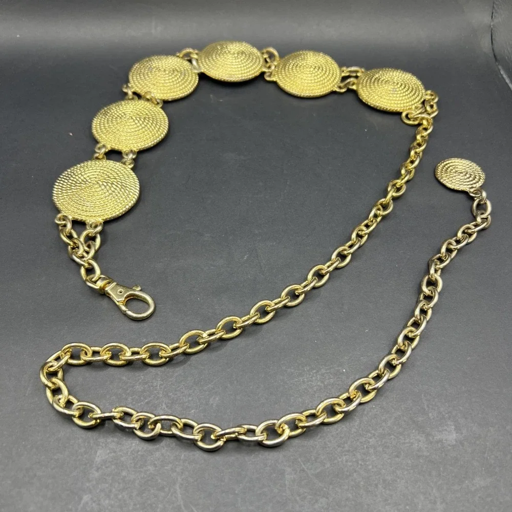 Vintage‎ 1980s Gold Tone Medallion Chain Belt 44